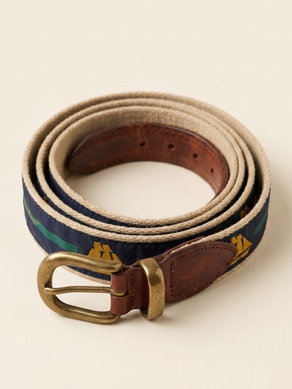 Vintage YRI Golf Belt Mens 32 The Landings Club Georgia Canvas Leather Preppy